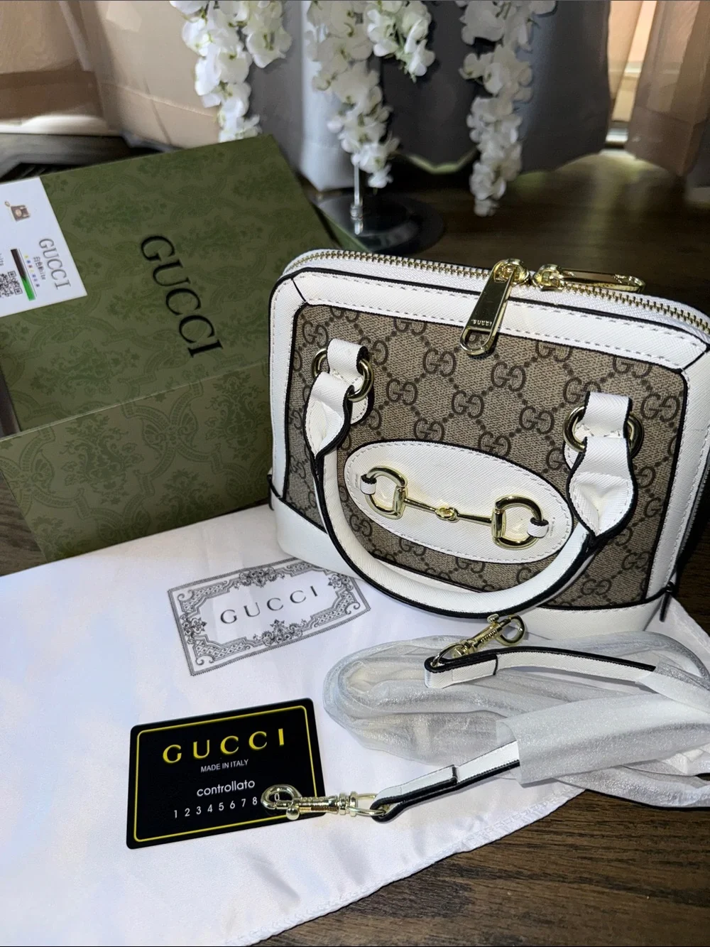 GUCCI Azalea Calfskin Mini Horsebit 1955 with the original paperwork box & dusty